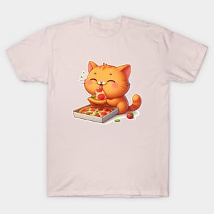 cute cat fat eat pizza slice cartoon illustration T-Shirt